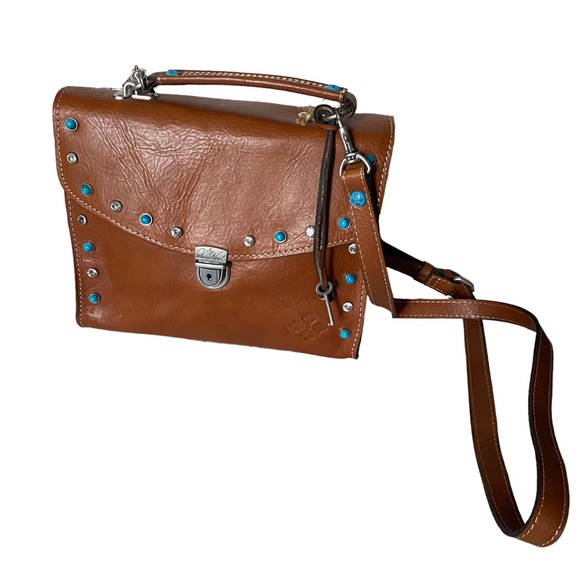Patricia Nash Simona leather crossbody bag turquoise and diamond beaded - Picture 1 of 15